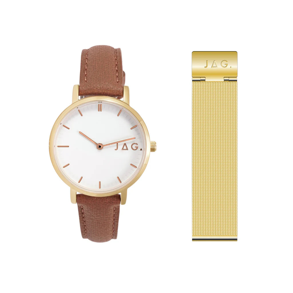 JAG CAMDEN WHT DI SS 32MM TAN STRAP J2725