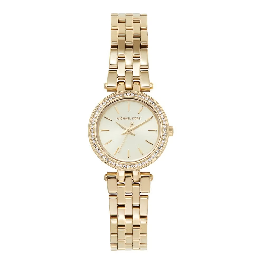 Michael Kors ‘Darci’, Gold-Tone Stainless Steel, Champagne Dial with Crystal Bezel, Ladies Quartz Watch – MK3295
