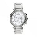 MICHAEL KORS LADIES PARKER CHRONOGRAPH SILVER DIAL WITH SWAROVSKI CRYSTALS AND SILVER METAL BAND MK5353
