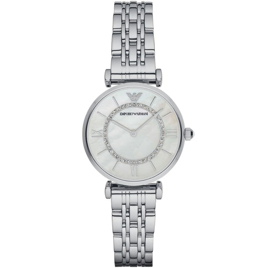 Emporio Armani Gianni T-Bar, Crystal-Accent Mother-of-Pearl Ladies Watch – AR1908