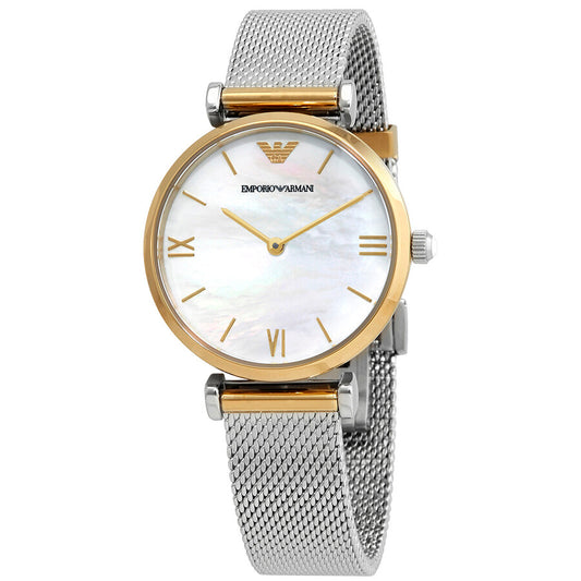 Emporio Armani Gianni T-Bar, Two-Tone Mesh Women's Watch – AR2068
