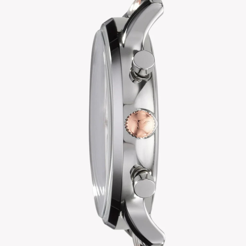 EMPORIO ARMANI GENTS TWO TONE ROSE GOLD WHITE DIAL WATCH