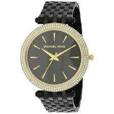 MICHAEL KORS LADIES DARCI CRYSTAL GOLD DIAL BLACK WATCH