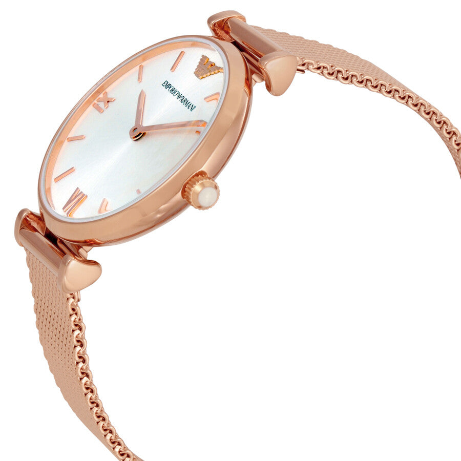 Emporio Armani Gianni T-Bar, Rose Gold Mesh Ladies Watch – AR1956