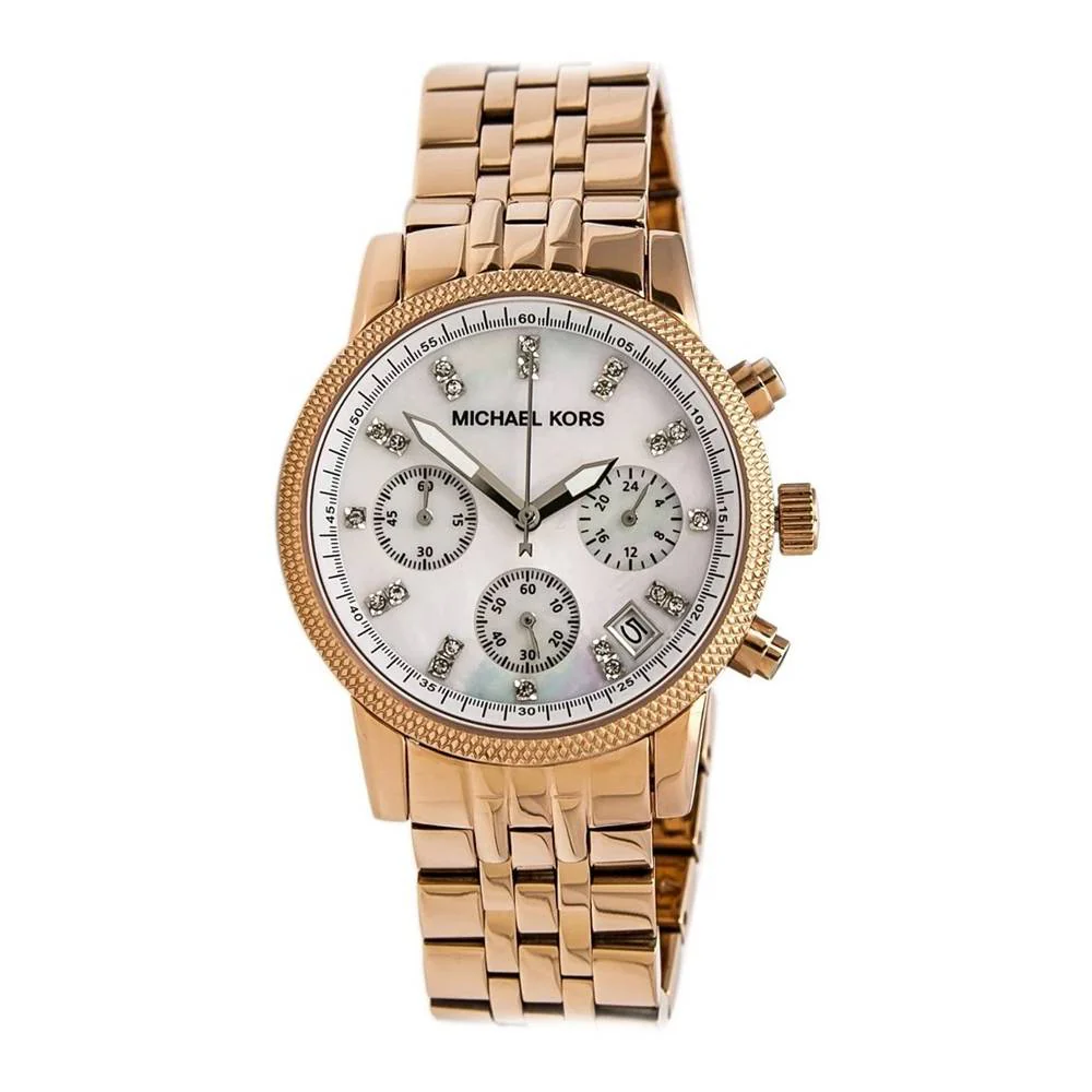 MICHAEL KORS LADIESMOTHER OF PEARL CHRONOGRAPH DIAL AND ROSE GOLD METAL BAND MK5026