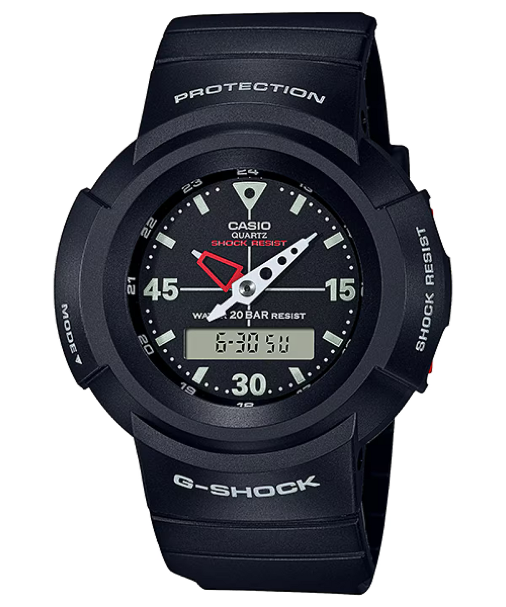 G-SHOCK DUO REVIVAL 200M WR BLK FACE WHT ACC BLK RESIN AW500E-1E