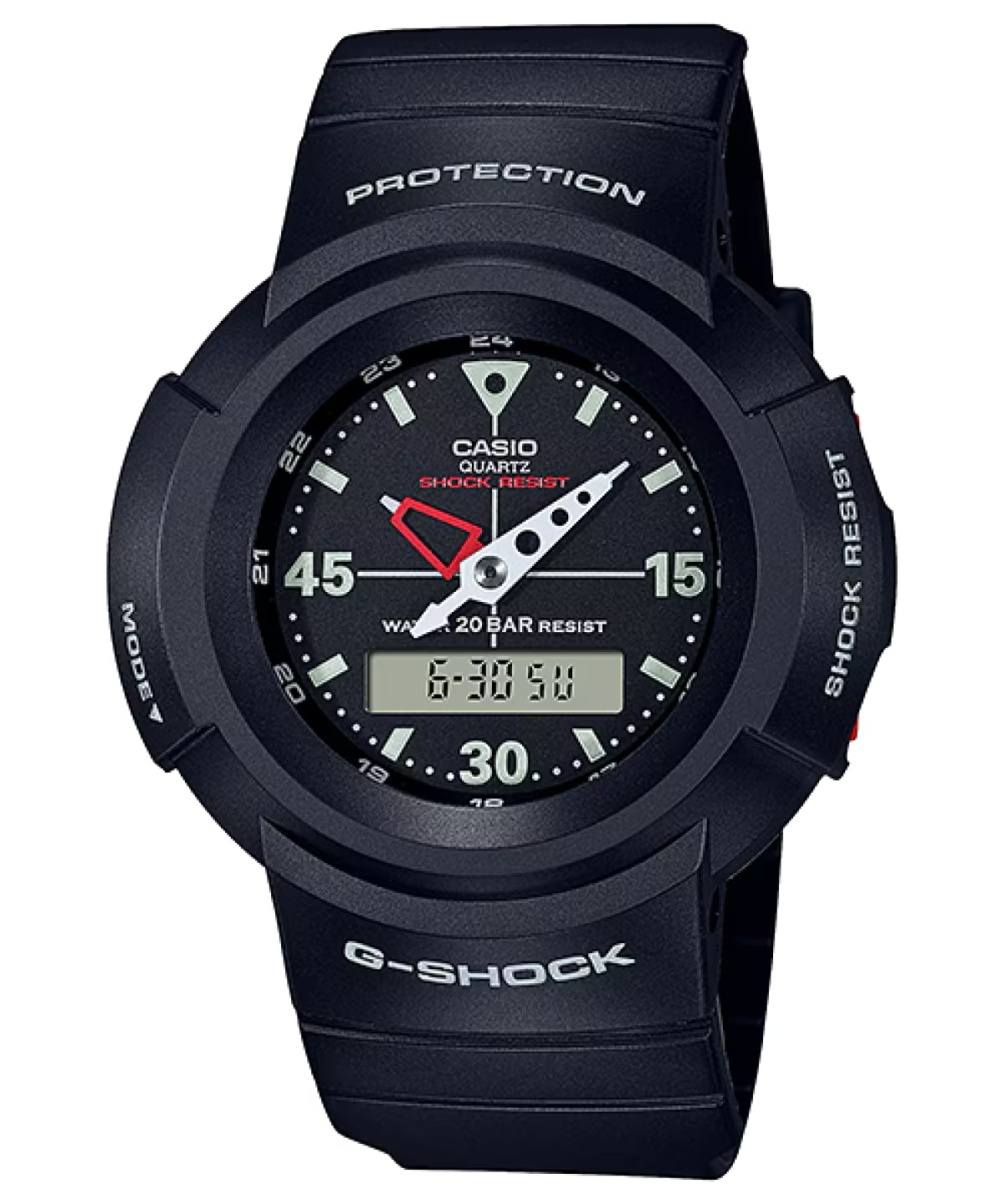 G-SHOCK DUO REVIVAL 200M WR BLK FACE WHT ACC BLK RESIN AW500E-1E