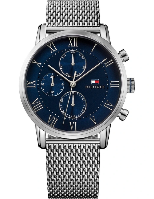 1791398 TOMMY HILFIGER STAINLESS STEEL MESH BLUE DIAL MEN'S MULTI-FUNCTION WATCH - 1791398