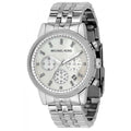 MICHAEL KORS LADIES JET SET CHRONOGRAPH MOTHER OF PEARL DIAL WITH SILVER METAL BAND MK5020