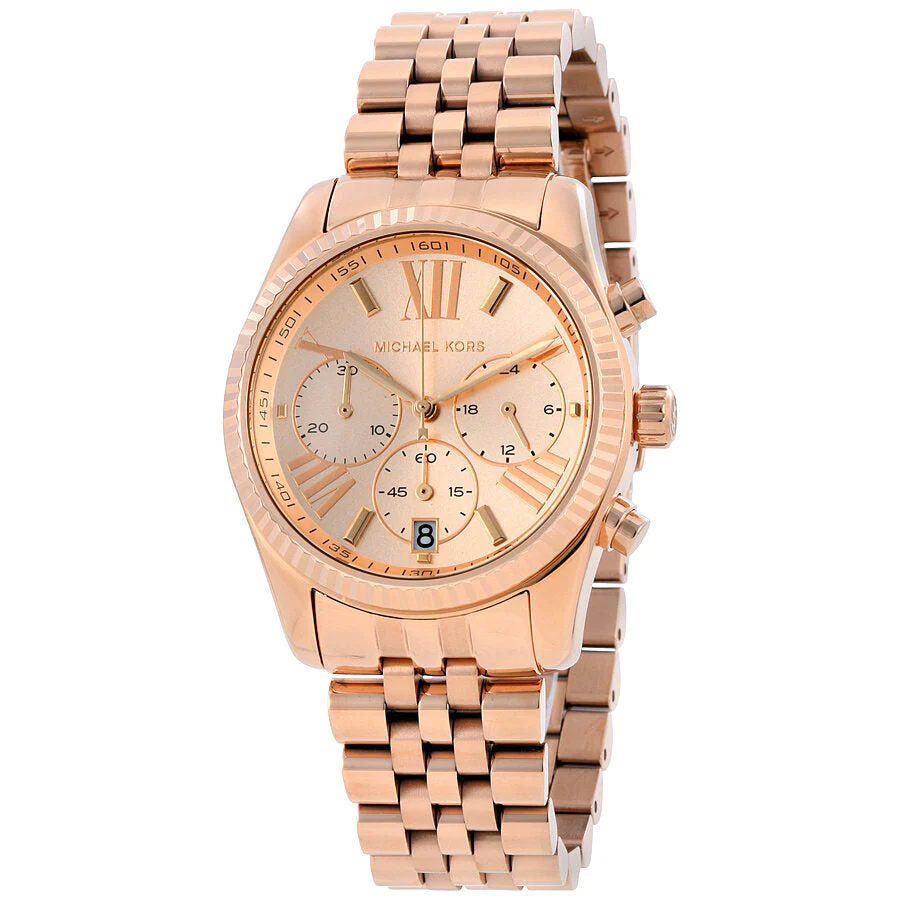 MICHAEL KORS LADIES LEXINGTON CHRONOGRAPH ROSE DIAL WITH ROSE-GOLD METAL BAND MK5569