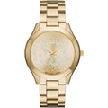 MICHAEL KORS GOLD METAEL BAND WITH GOLD CUTOUT CRYSTAL MK LOGO MK3590