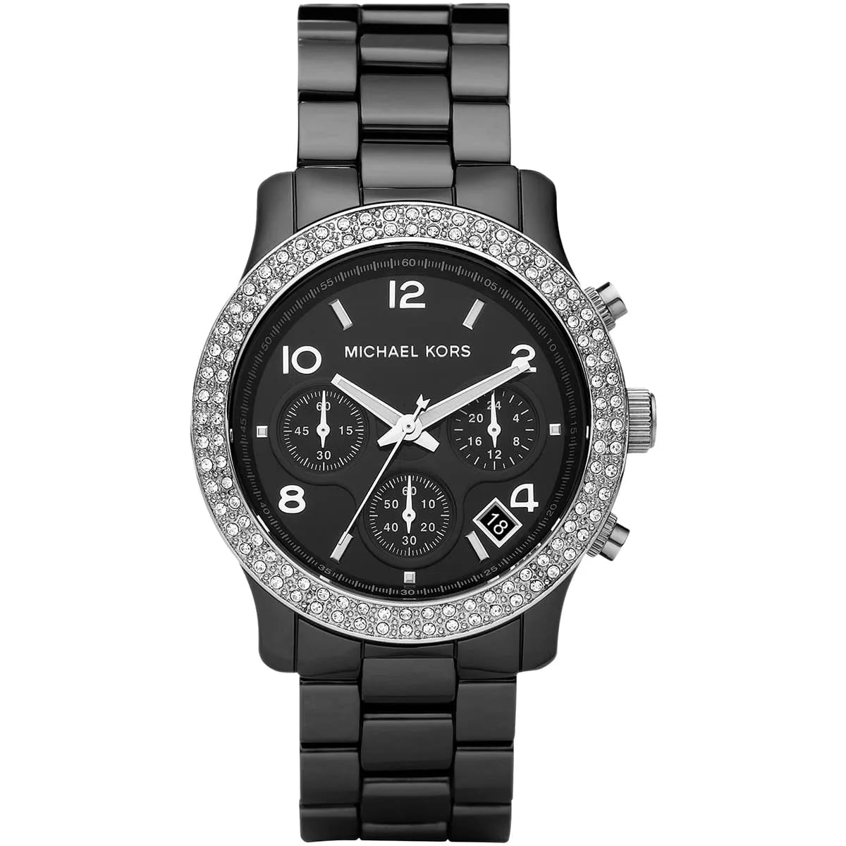 MICHAEL KORS LADIES BLACK TONE WATCH W STONE AROUND DIAL MK5190