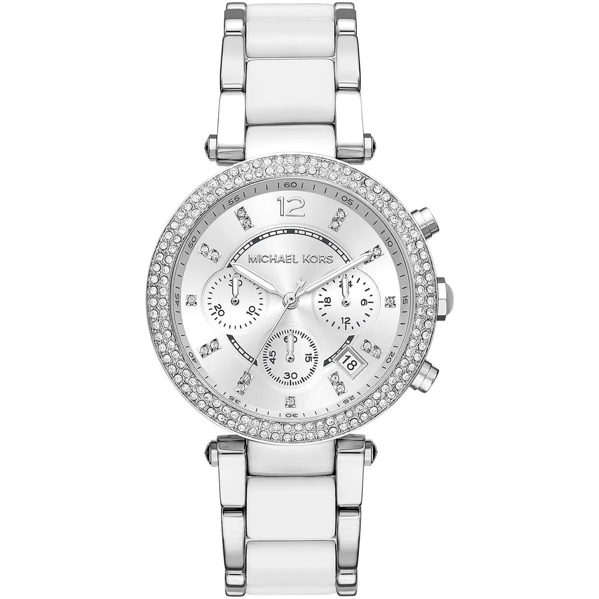 WOMENS WRISTWATCH MICHAEL KORS PARKER MK6354 CHRONO STEEL WHITE SWAROVSKI