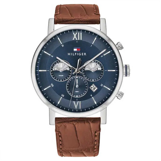 TOMMY HILFIGER MIDNIGHT BLUE DIAL W LIGHT BROWN LEATHER BAND - 1710393