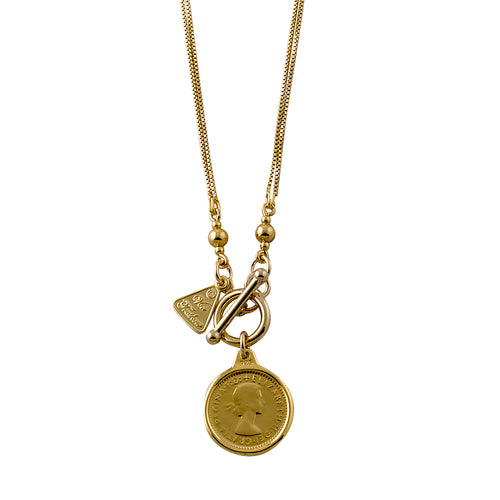 DOUBLE BOX CHAIN NECKLACE WITH THREEPENCE
