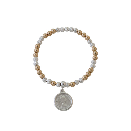 TWO TONE HAMMERED STRETCHY COIN BRACELET