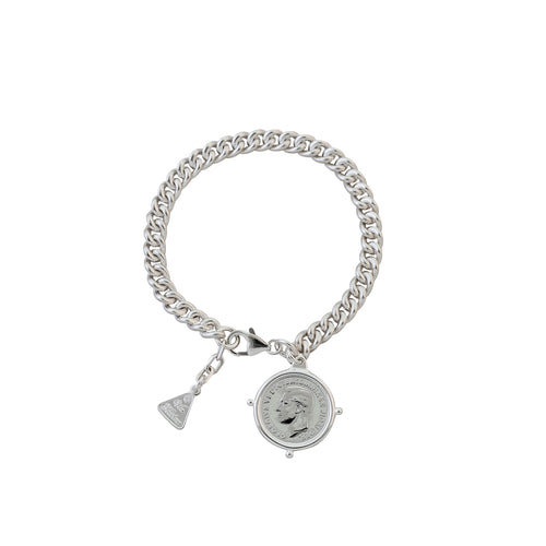 SOLID CURB CHAIN BRACELET WITH SIXPENCE