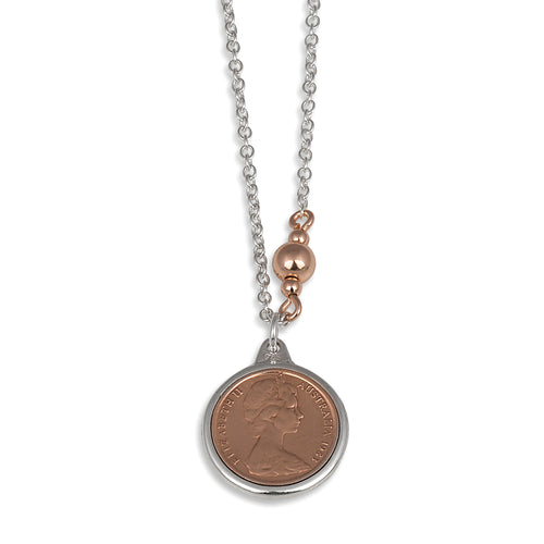TWO TONE ONE CENT COIN NECKLACE