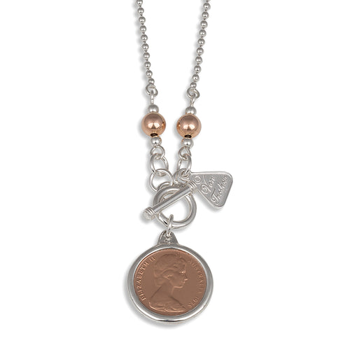 TWO TONE ONE CENT COIN NECKLACE