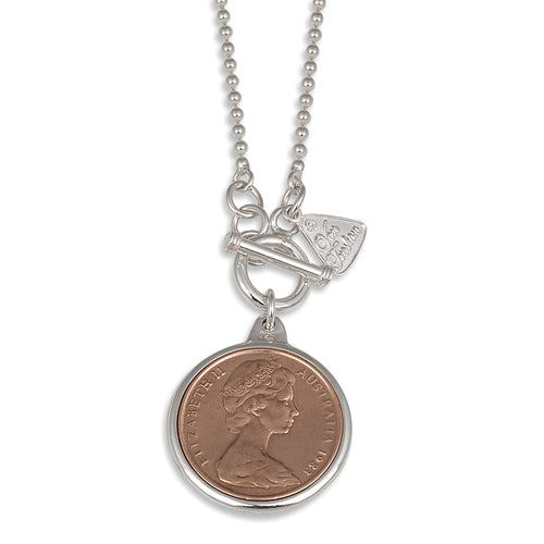BALL CHAIN TWO CENT COIN NECKLACE