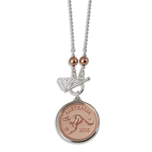 TWO TONE BALL CHAIN PENNY TOKEN NECKLACE