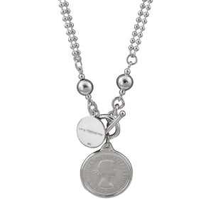 DOUBLE BALL CHAIN NECKLACE WITH VT PLATE & SHILLING