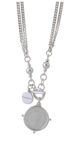 DOUBLE THICK CURB NECKLACE WITH SIXPENCE
