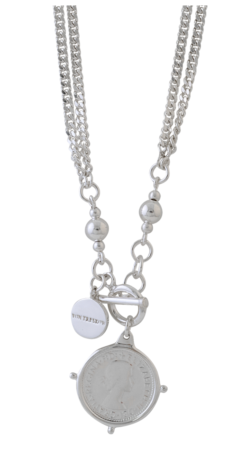 DOUBLE THICK CURB NECKLACE WITH SIXPENCE