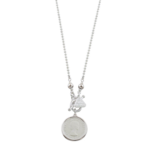 SILVER BALL CHAIN SHILLING NECKLACE