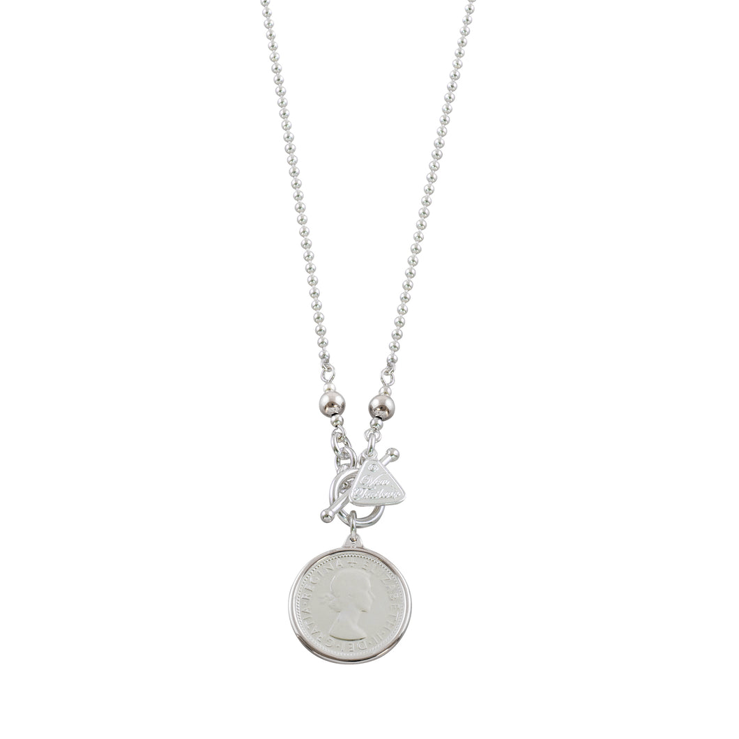 SILVER BALL CHAIN SHILLING NECKLACE