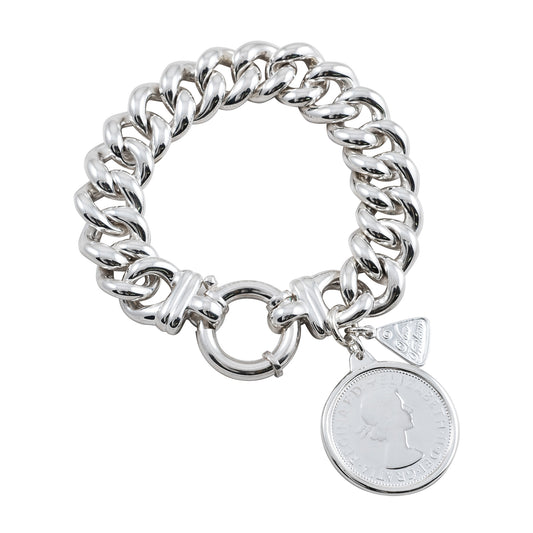 SILVER MEDIUM MAMA BOLT BRACELET WITH FLORIN