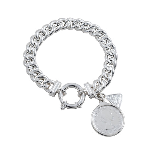 SILVER SMALL MAMA BOLT BRACELET WITH SHILLING