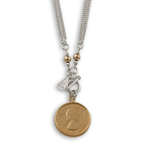 FINE TWO TONE DOUBLE CURB SHILLING NECKLACE